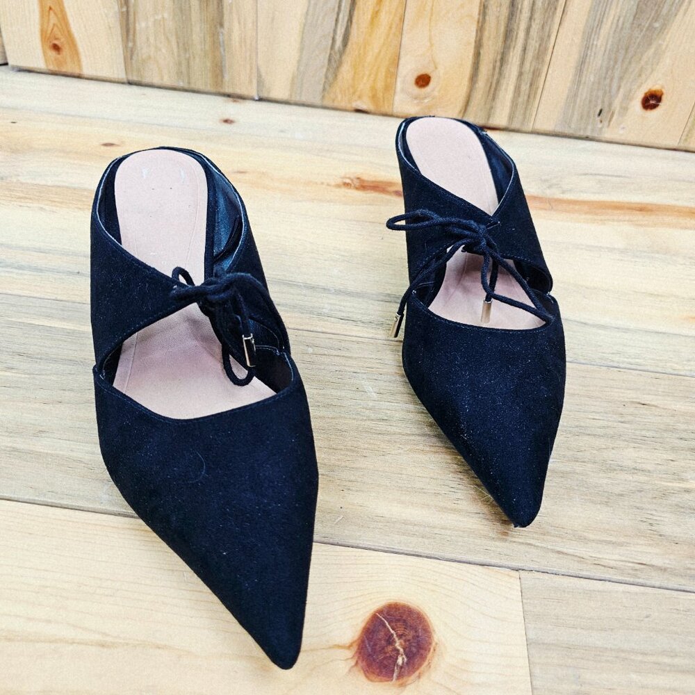 Zara Pointed Toe Tie Front Mules